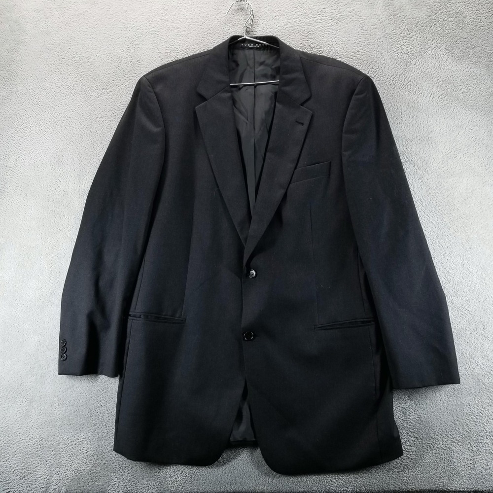 Hugo Boss Suit Jacket Mens 44L Black Wool Super 100 Made In USA 2 Button